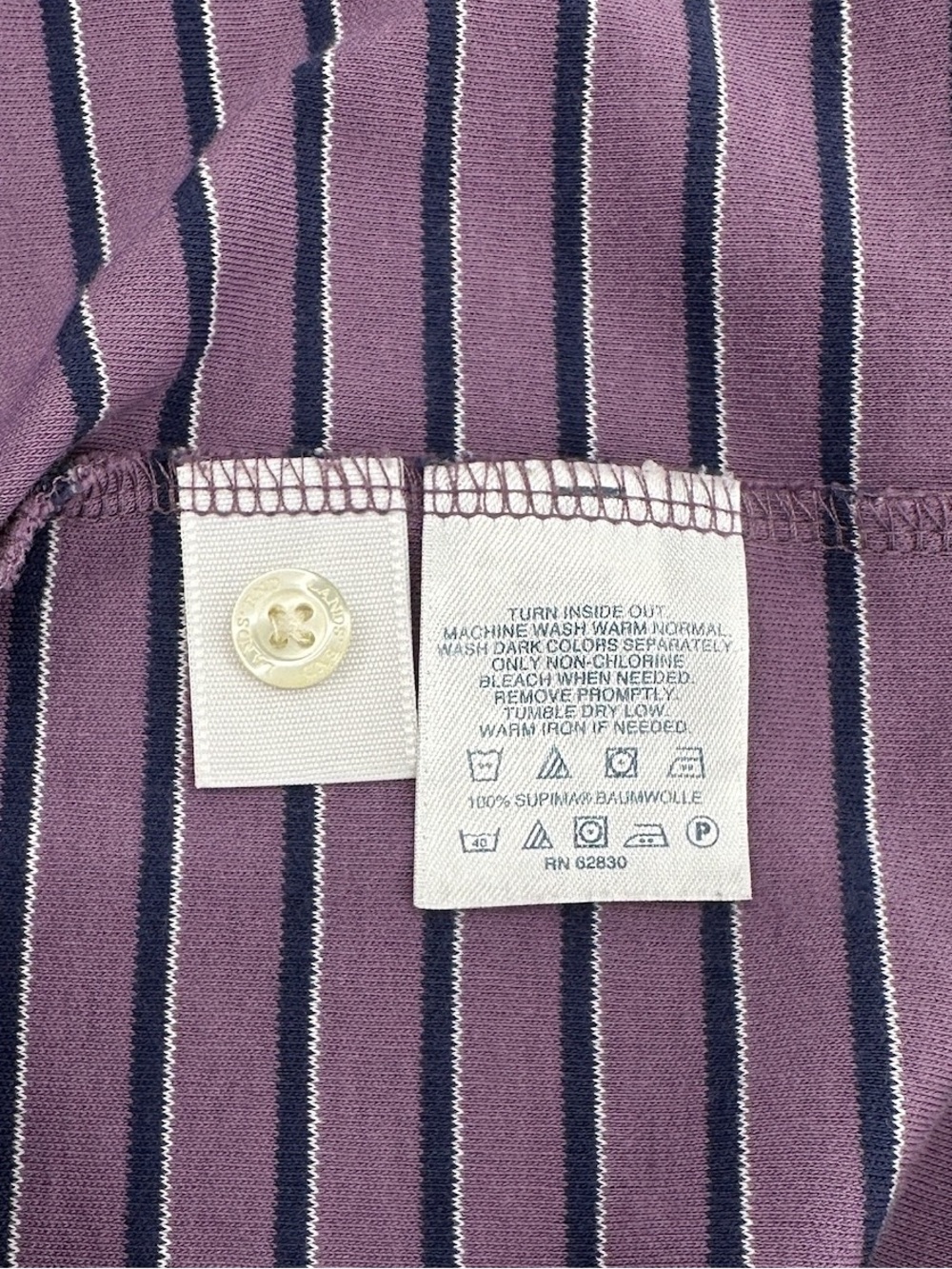 Lands’ End NWOT Supima Cotton Striped Polo Purple Navy Heritage Prep Men’s L - Picture 5 of 8